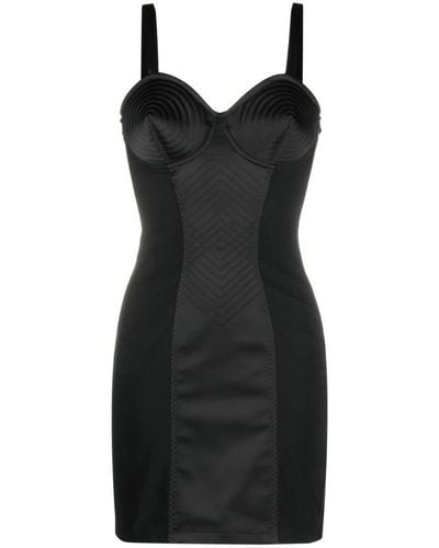 Jean Paul Gaultier Flower Corset-bodice Stretch-woven Mini Dress - Black