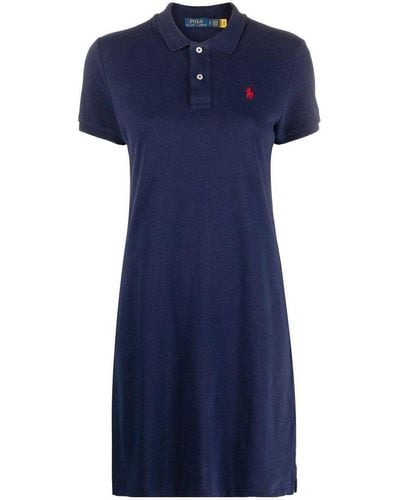 Ralph Lauren Logo-embroidered Cotton-pique Dress - Blue