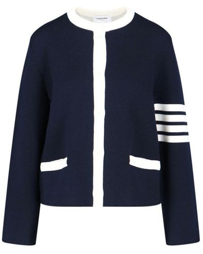 Thom Browne 'double Face' Cardigan Jacket - Blue