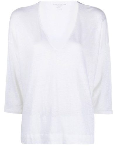 Majestic Filatures V-neck Linen Blend Sweater - White
