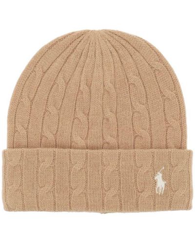 Polo Ralph Lauren Cable Knit Cashmere And Wool Beanie Hat - Natural