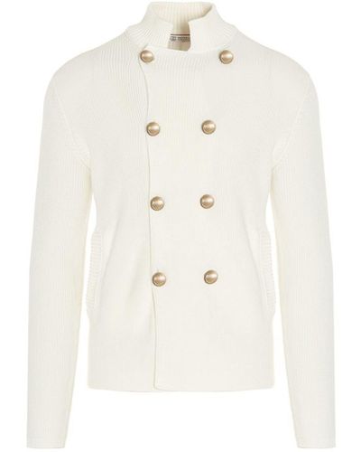 Brunello Cucinelli Double Breast Cardigan Sweater, Cardigans - White