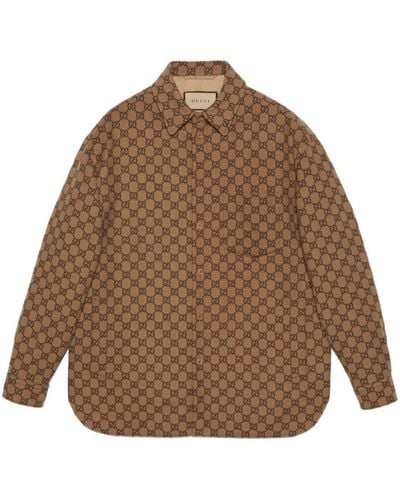 Gucci GG Supreme Flannel Shirt Jacket - Brown