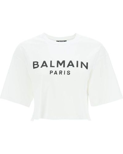 Balmain Cropped Logo T-shirt - White