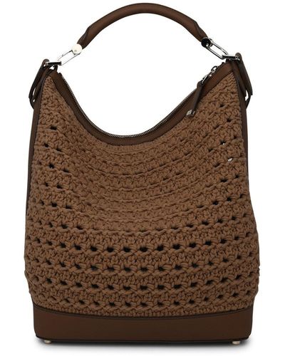 Max Mara Brown Jane Hobo Crochet Knit Bag