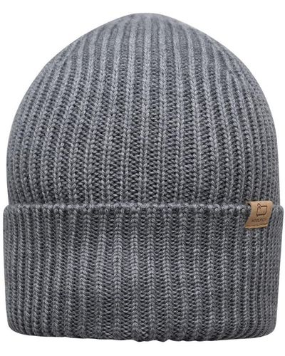 Woolrich Logo Label Ribbed Beanie - Grey