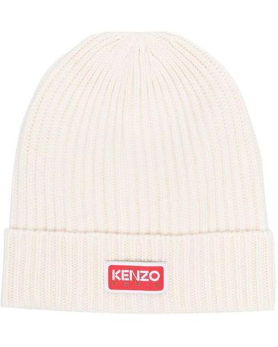 KENZO Logo-patch Knitted Beanie - Pink
