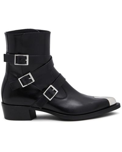 Alexander McQueen Buckled Leather Ankle Boots - Black