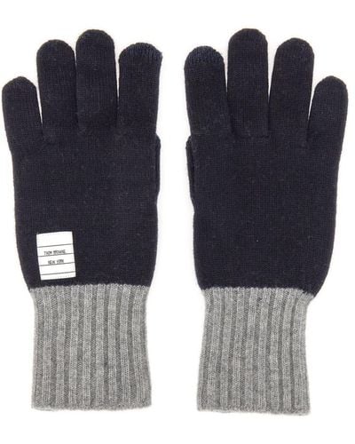 Thom Browne Gloves With Logo - Blue