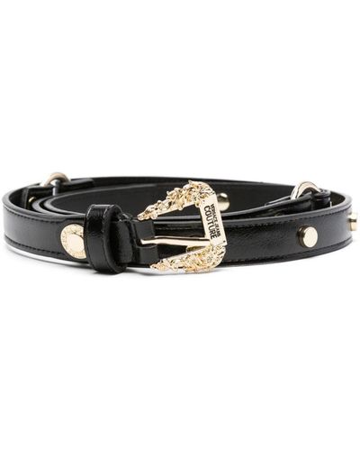 Versace Faux-leather Logo-engraved Belt - Black