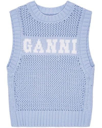 Ganni Logo Crochet Vest - Blue