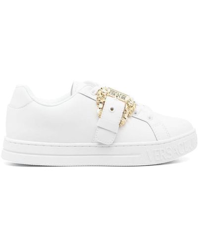 Versace Logo-buckle Leather Sneakers - White