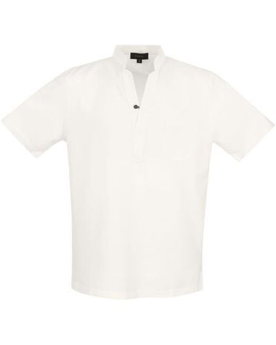 Sease Fish Tail Short - Cotton Piquè Short Sleeve Polo - White