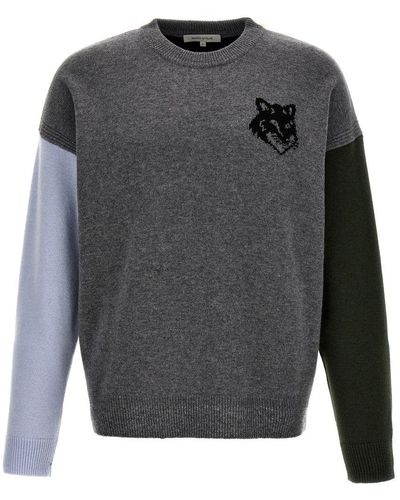 Maison Kitsuné Fox Head Sweater, Cardigans - Gray