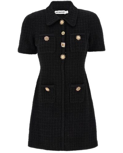 Self-Portrait ' Jewel Button Knit Mini' Dress - Black