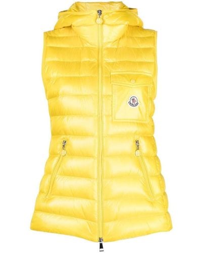 Moncler Glygos Hooded Quilted Gilet - Yellow