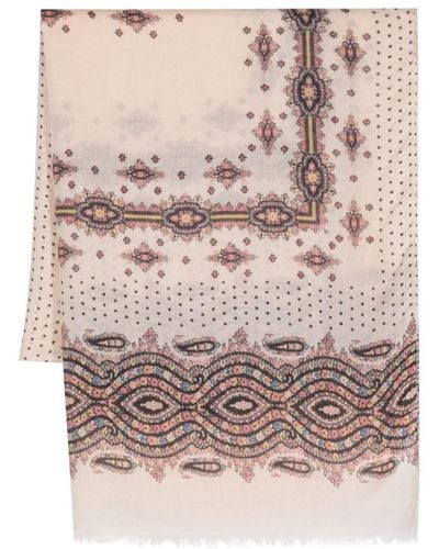 Etro Abstract-pattern Print Frayed-edge Scarf - Natural