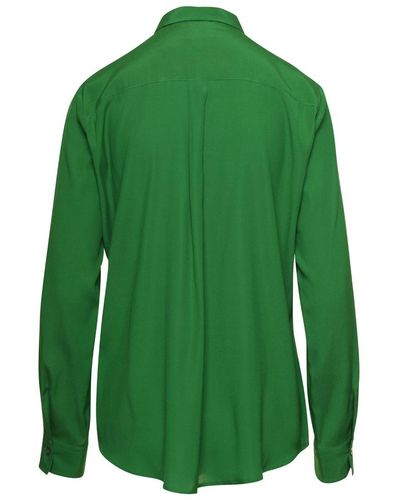Plain Relaxed Shirt With Mother-Of-Pearl Buttons - Green