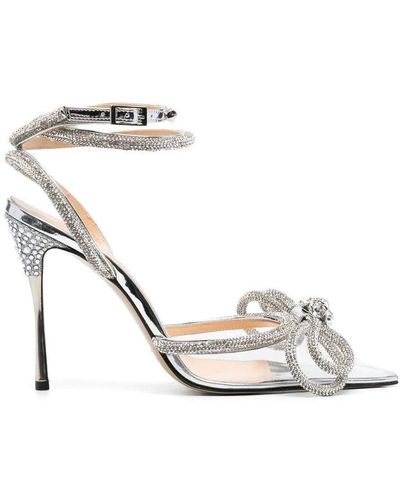 Mach & Mach Double Bow Crystal-embellished Pvc Heeled Sandals - Metallic