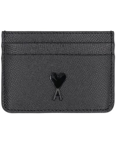 Ami Paris Logo Detail Leather Card Holder - Grey