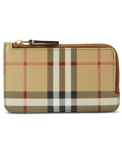 Burberry Check Zip Card Case - Natural