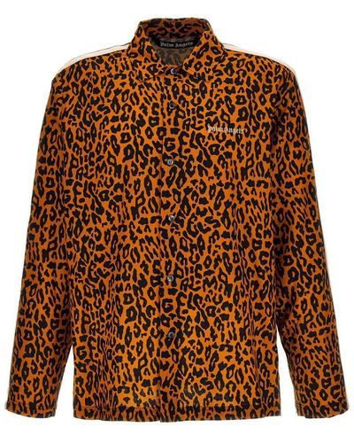 Palm Angels Cheetah Track Shirt, Blouse - Brown