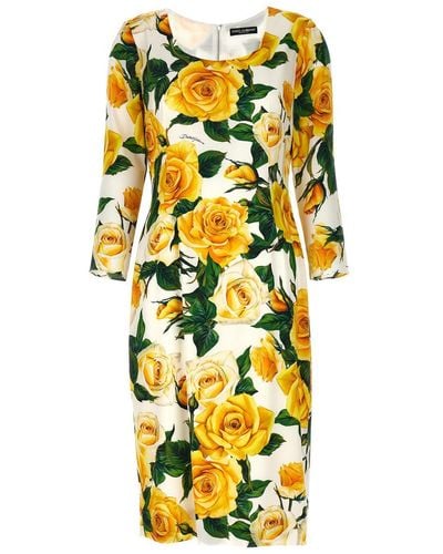 Dolce & Gabbana 'Rose Gialle' Midi Dress - Yellow