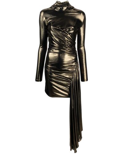 Blumarine Draped Metallic Long-sleeve Dress - Black