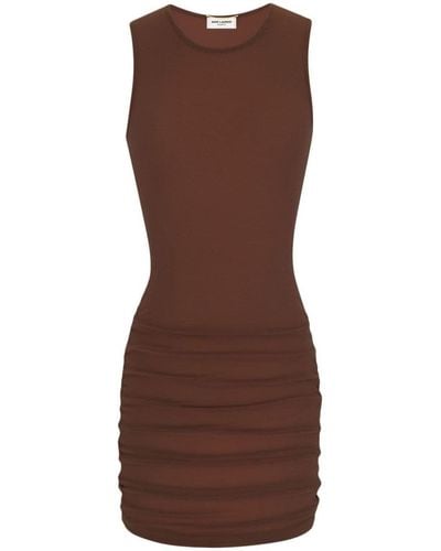 Saint Laurent Stretch Tulle Short Dress - Brown