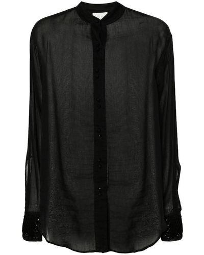 Forte Forte Cotton Silk Voile Oversized Shirt Crochet Details - Black