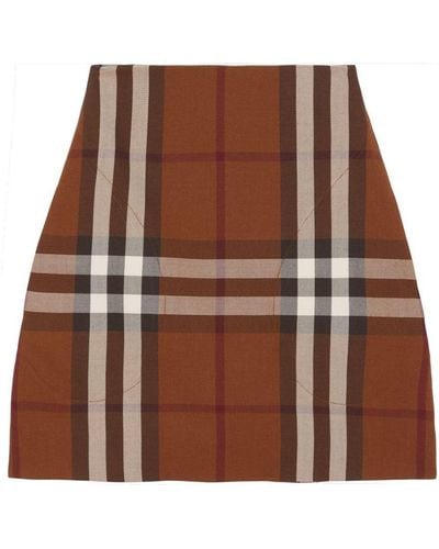 Burberry Check-print Wool-blend Skirt - Brown