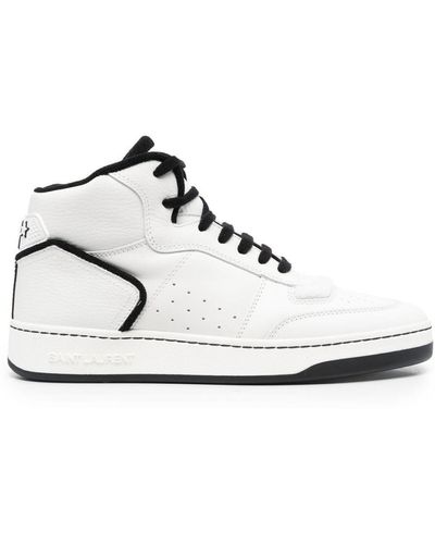 Saint Laurent Luxurious Raffia Mid Top Sneakers - White