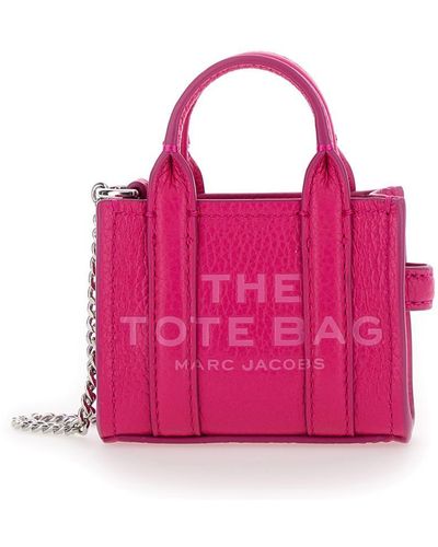 Marc Jacobs 'The Nano Tote Bag' Fuchsia Key-Chain With Embossed Logo - Pink
