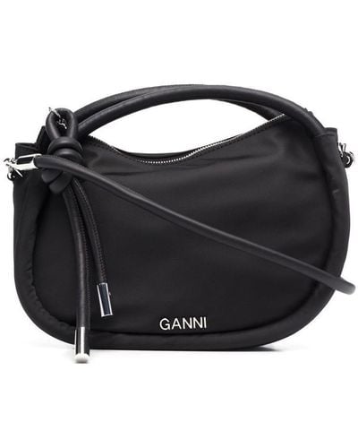 Ganni Knot Baguette Mini Nylon Handbag - Black