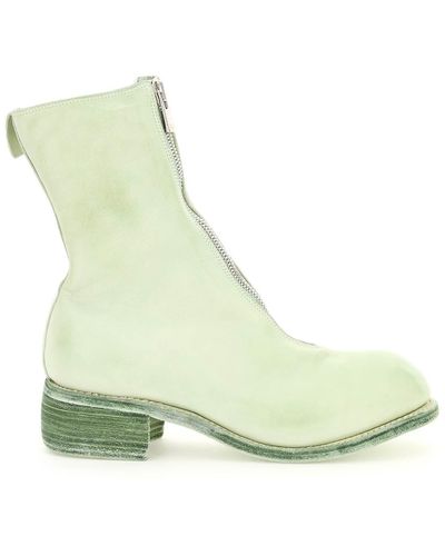 Guidi Front Zip Leather Ankle Boots - Green