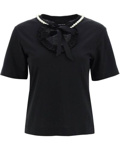 Simone Rocha T-shirt With Heart-shaped Cut-out And Pearls - Black