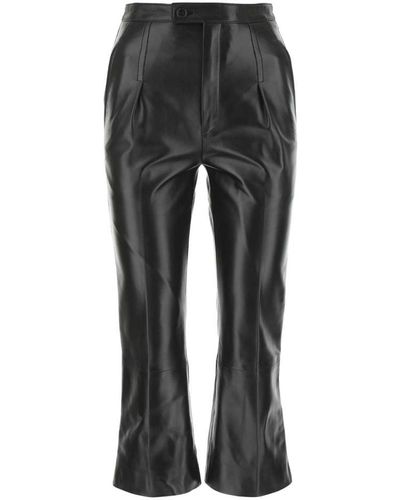 Saint Laurent Cropped Leather Straight-leg Pants - Black