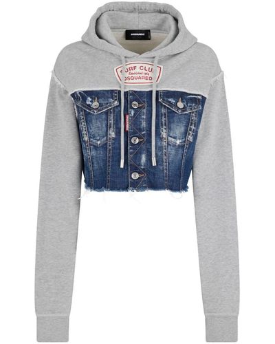 DSquared² Panelled Crop Hoodie - Blue