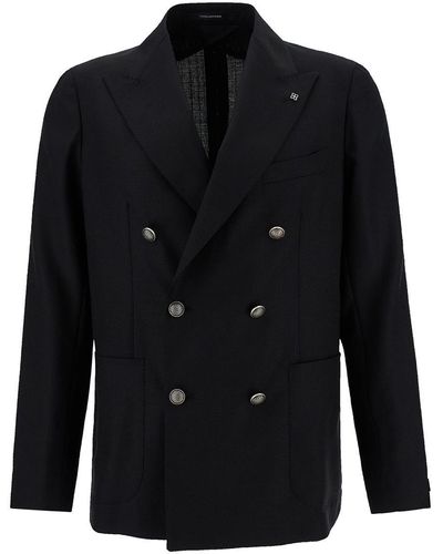 Tagliatore 'Montecarlo' Double-Breasted Jacket With-Colored Buttons - Black