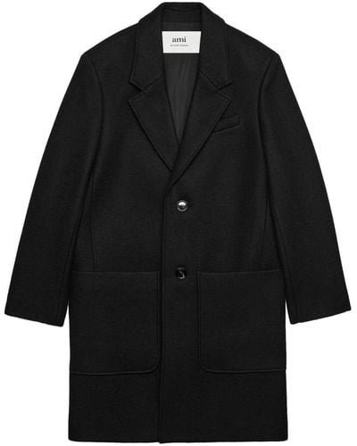 Ami Paris Ami Paris Wool Single-breasted Coat - Black