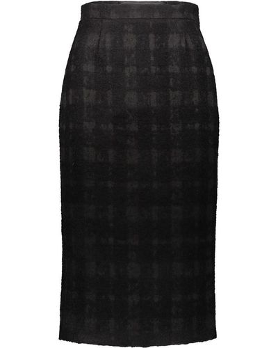 Rochas Pencil Skirt In Solid Check Boucle Clothing - Black