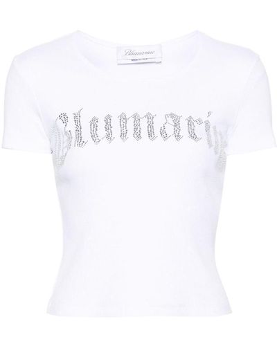Blumarine Logo Ribbed Cotton Cropped T-shirt - White