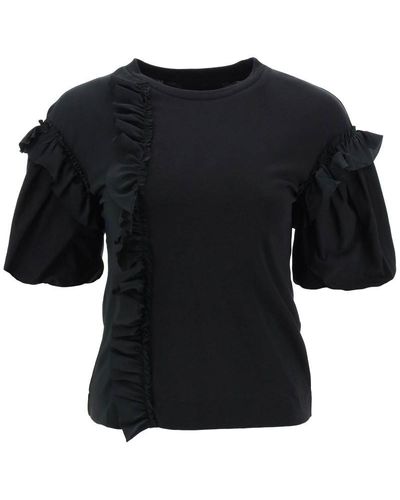 Simone Rocha Ruffled Jersey And Organdie T-Shirt - Black