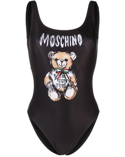 Moschino Teddy Bear One-Piece Swimsuit With Print - Black
