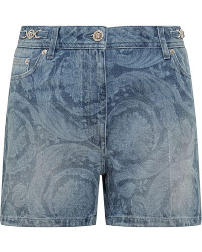 Versace Jeans Shorts With Baroque Pattern Silhouette - Blue