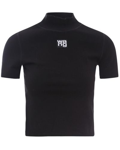 T By Alexander Wang Short Sleeve Ribbed Profile High Collar T-shirts - Black