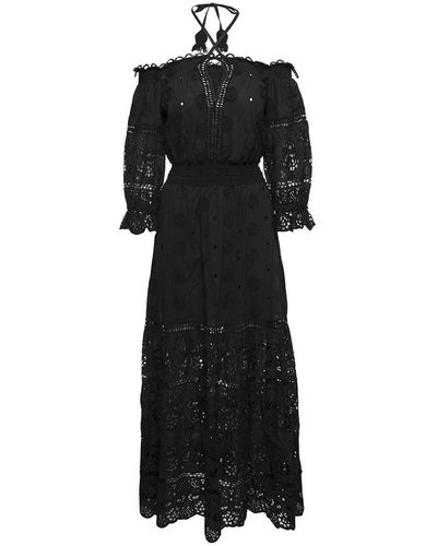 Temptation Positano Embroidered Off-shoulder Maxi Dress In Black Cotton Woman