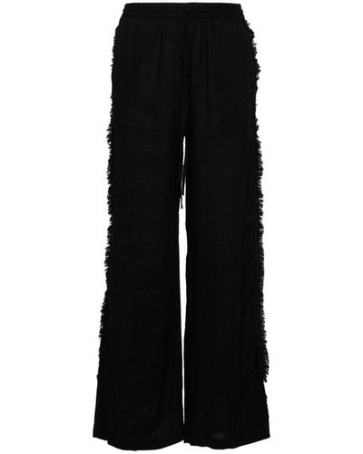 P.A.R.O.S.H. Fringed Linen Straight-Leg Trousers - Black