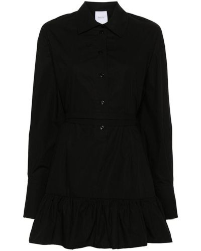 Patou Ruffled Mini Shirt Dress - Black