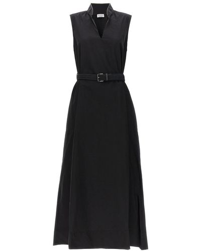 Brunello Cucinelli Long Belted Dress Dresses - Black
